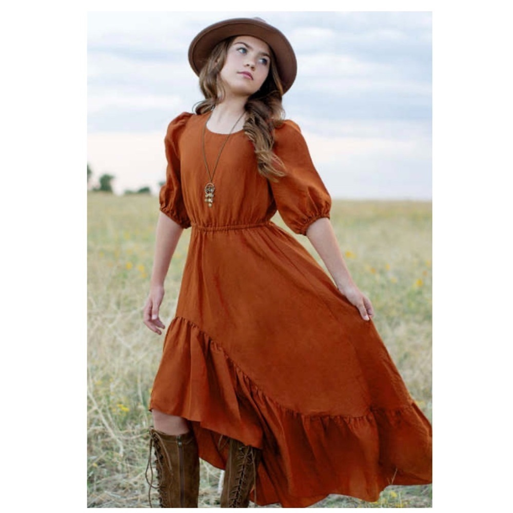 Joyfolie Boho Peasant Prairie Cottagecore Cowgirl Gabriella Dress Terracotta | 7